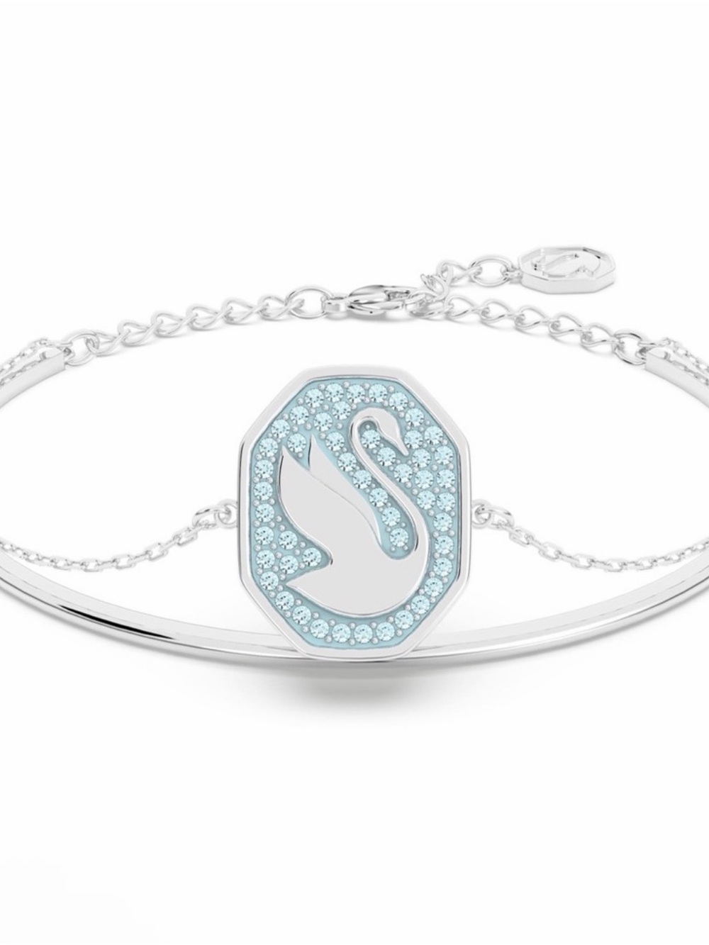 Swarovski Silver Bracelet with Light Blue Swan Crystal Medallion